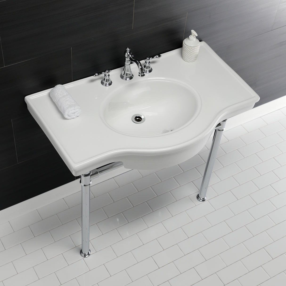 Templeton 37" x 22" Ceramic Console Sink with Stainless Steel Legs