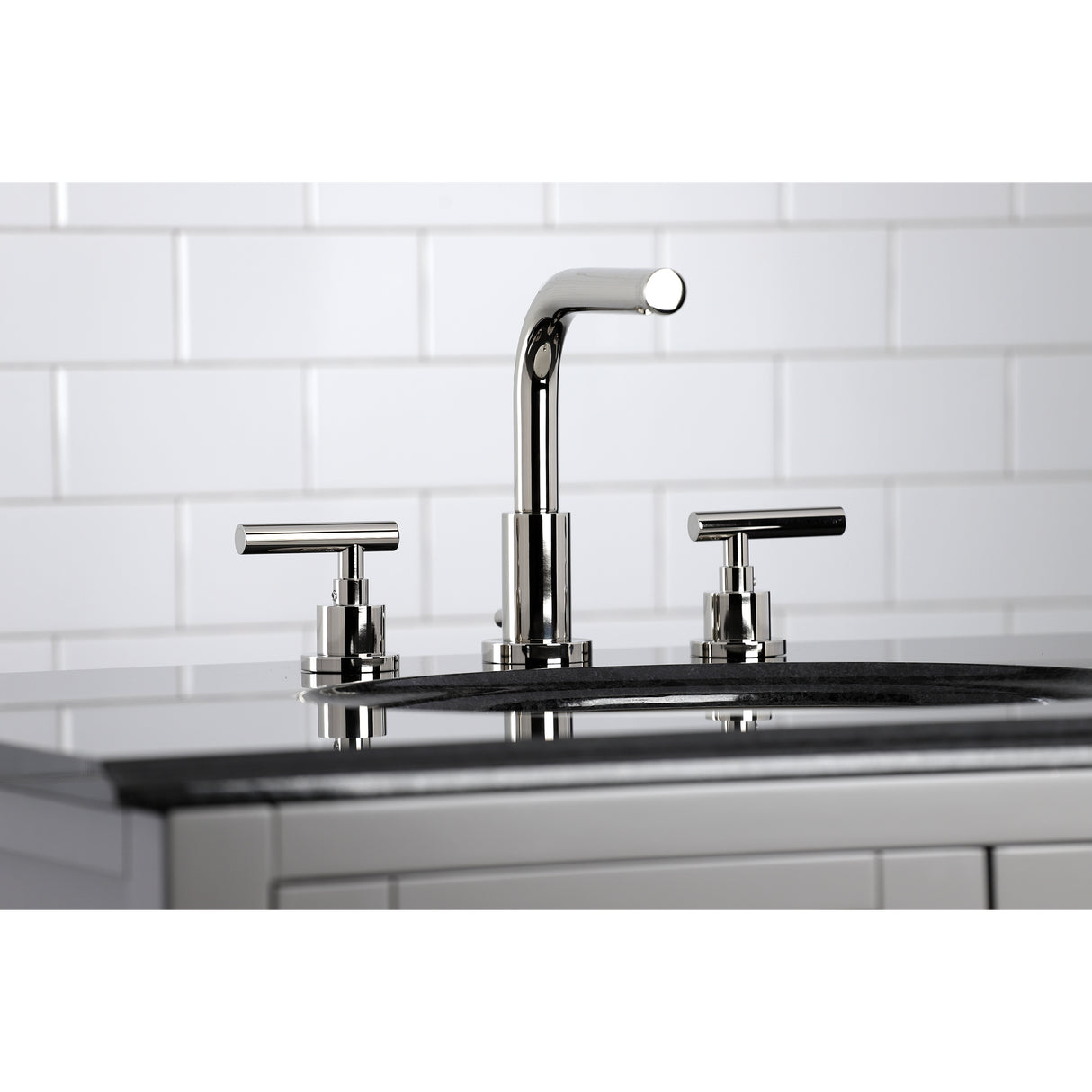 Manhattan Modern Widespread Bathroom Faucet with Brass Pop-Up