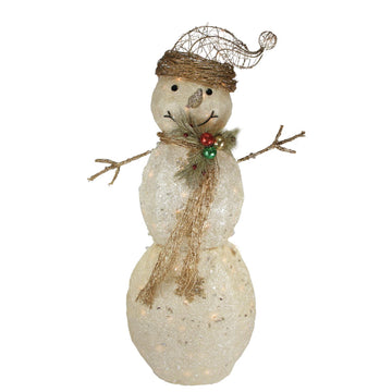 43" Lighted Tinsel and Sisal Snowman Christmas Outdoor Decoration
