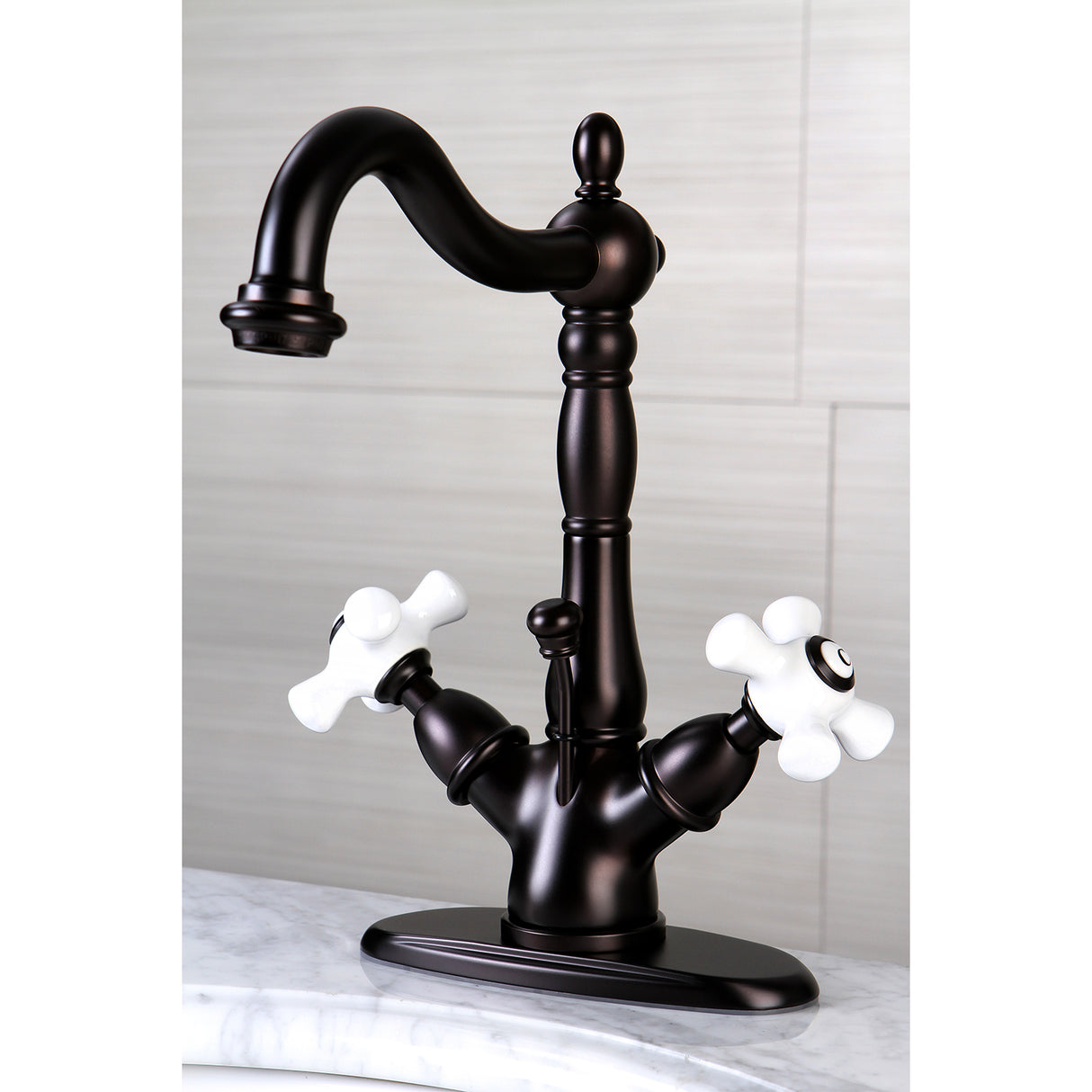 Heritage Two-handle Single Hole Deck Mount Bathroom Sink Faucet with Brass Pop Up & Cover Plate