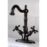 Vintage Two-Handle Single Hole Deck Mount Bathroom Sink Faucet with Brass Pop-Up and Cover Plate