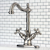 Two-handle Single Hole Deck Mount Bathroom Sink Faucet with Brass Pop-up and Cover Plate