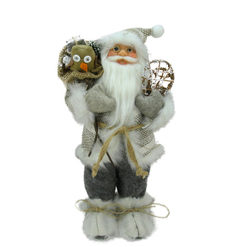 12.5" Alpine Chic Beige and Gray Standing Santa with Snowshoes and Gift Bag