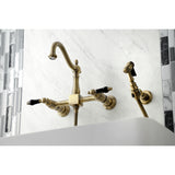 Duchess Wall Mount Traditional Bridge Kitchen Faucet with Brass Sprayer - BUILDMYPLACE